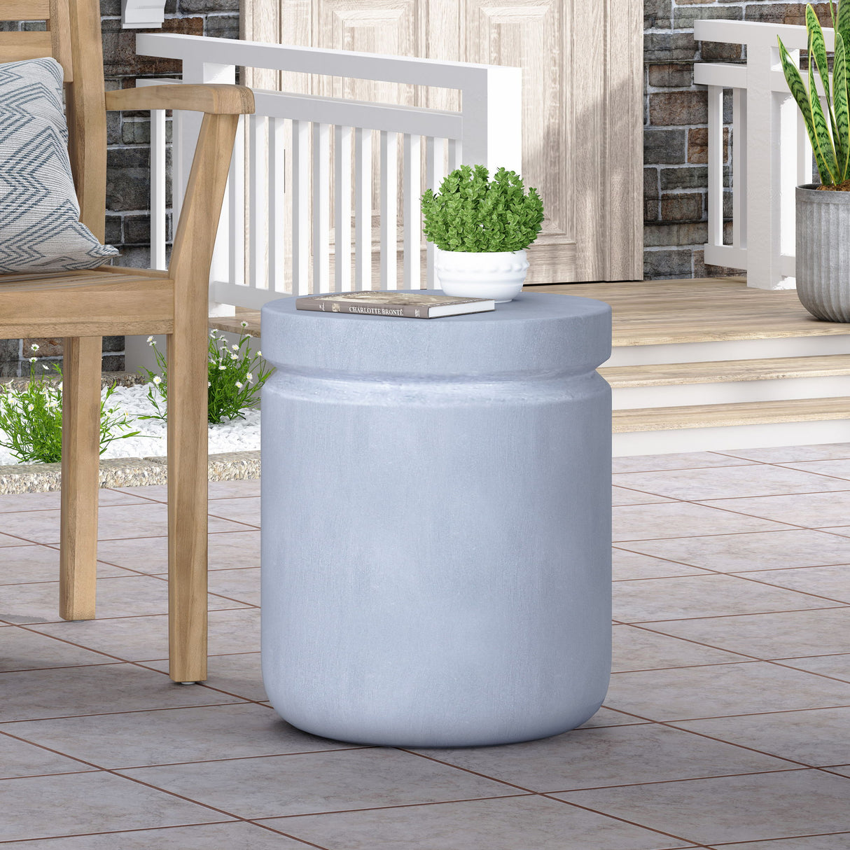 Outdoor Concrete End Table - Light Blue