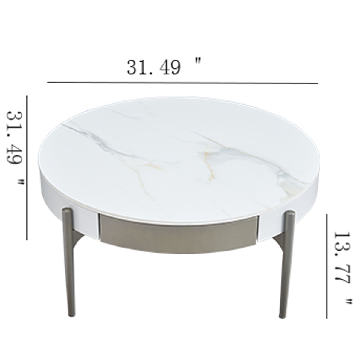 Modern Round Coffee Table With Storage Drawers Handcrafted Ceramic Inlay Tabletop 2 Tone Wood Legs Scandinavian Living Room Center Table - White / Gray
