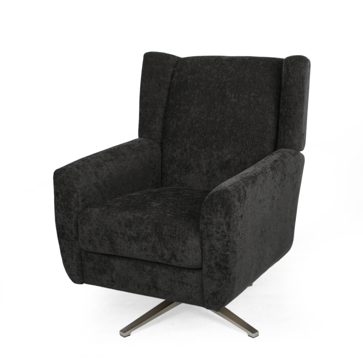 Contemporary Swivel Chair With Wingback Design - Black
