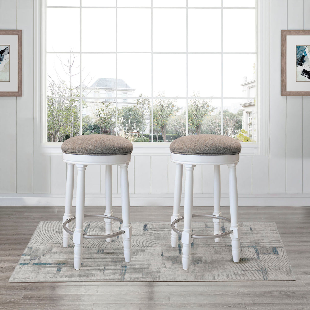 360° Swivel Wooden Barstools With Upholstered Seat, Counter Height (Set of 2)