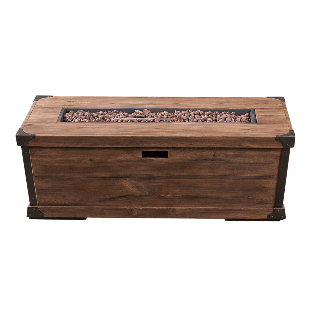 Outdoor Patio Rectangle Gas Burning Fire Pit 50, 000 Btu, Wood Pattern - Brown