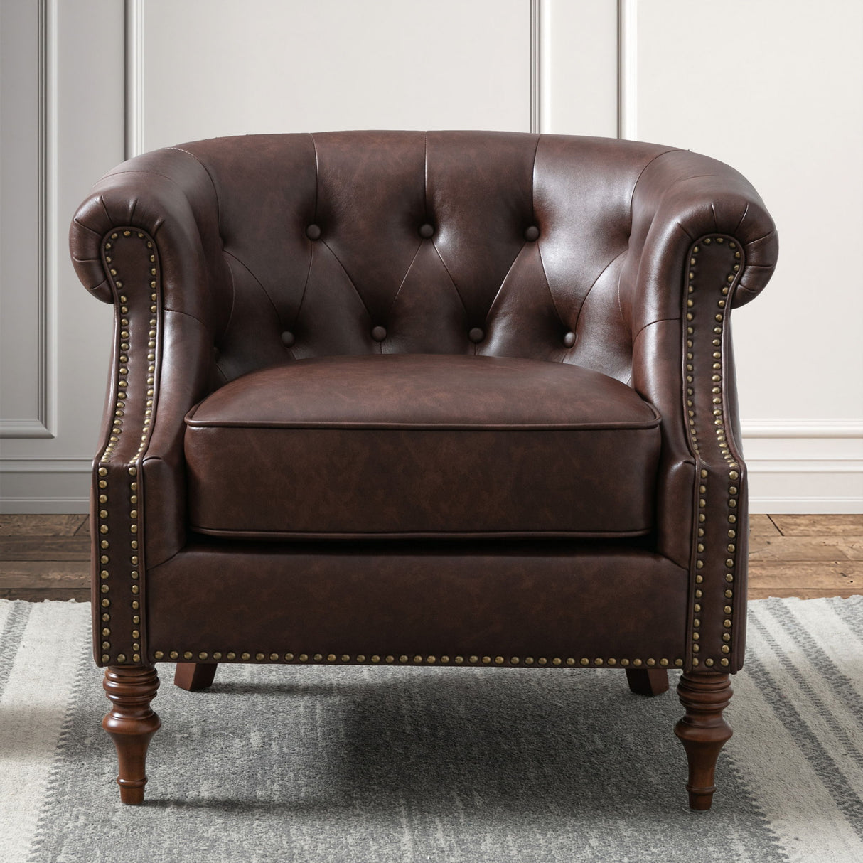 Ophelia - Button Tufted Accent Chair - Brown