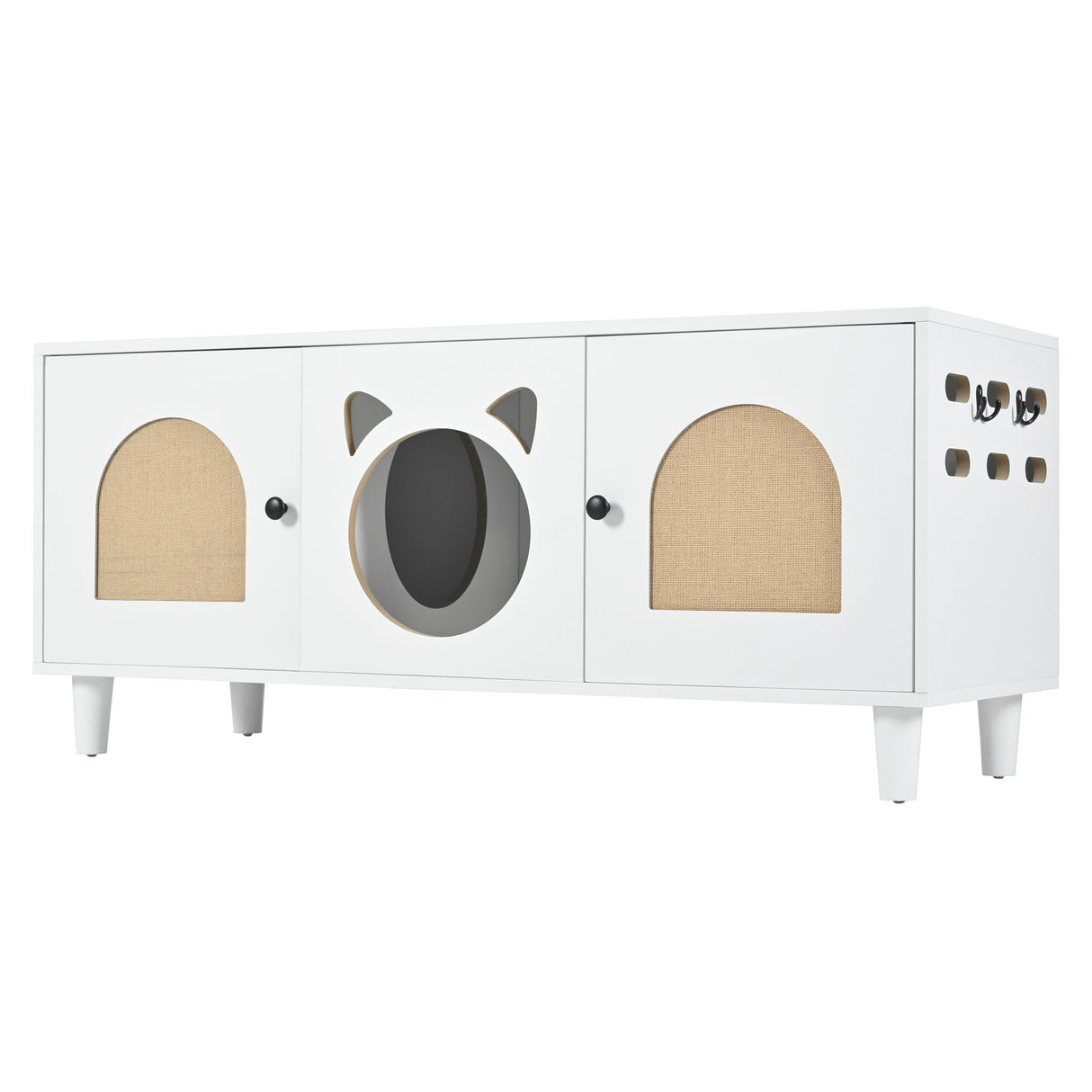 Furniture Style Cat Cabinet Cat Litter Box With Sisal Scratching Door - Cream White