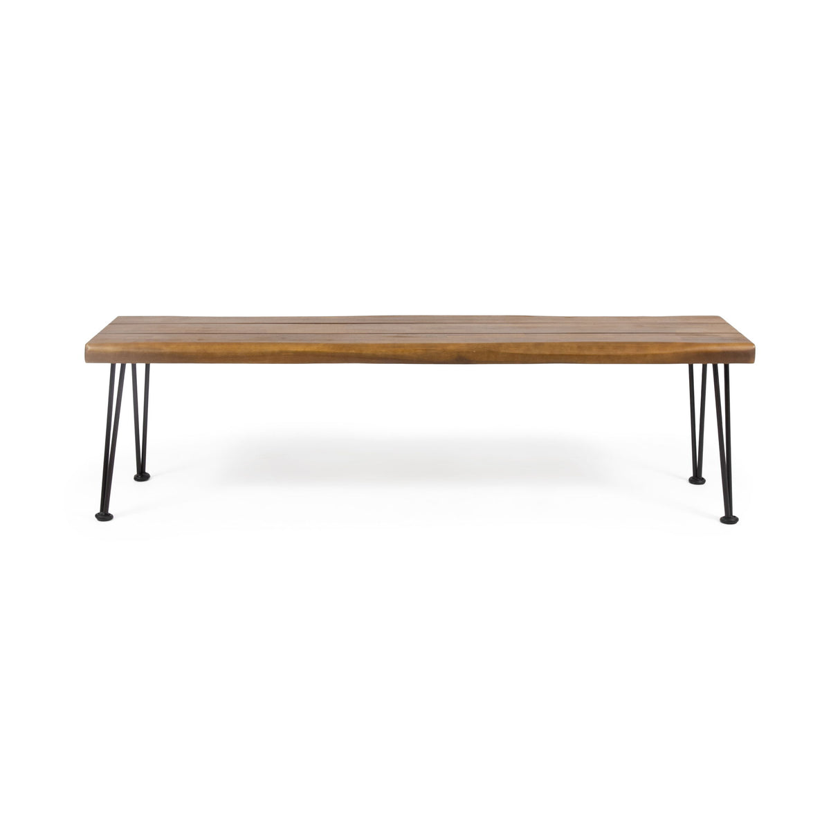 Zion - Industrial Wood And Metal Rectangular Bench With Faux Live Edge Design - Teak