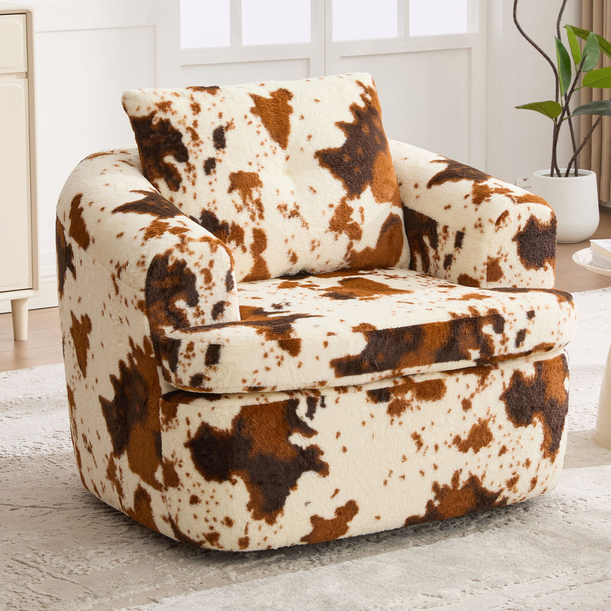 Modern Swivel Barrel Chair With Dual-Layer Cushion