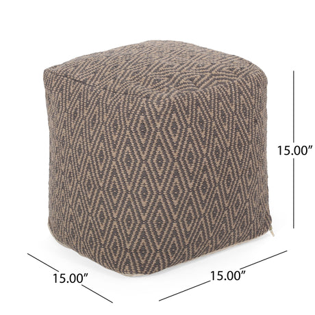 Amuleto - Hand Loomed Cotton Pouf - Dark Gray / Brown