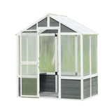 Greenhouse, Wooden Greenhouse Polycarbonate Garden Shed For Plants, Walk-In Outdoor Plant Gardening Greenhouse For Patio Backyard Lawn, Grow House With Front Entry Door - White / Gray