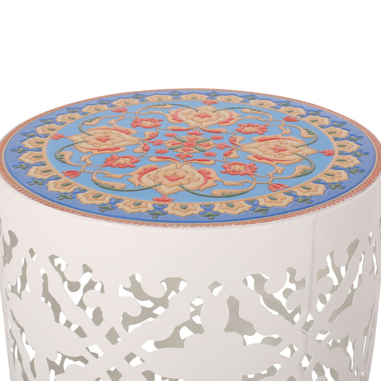 Airy - Outdoor Side Table With Lace Cut Design And Metal Frame