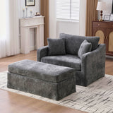 Accent Chair Wide With 2 Bolster Pillows, And Matching Ottoman