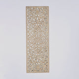 Floral Hand Carved Mandala Rectangle Wall Decor With Mirror - Antique Brown / White