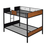 Full Over Full Bunk Bed Modern Style Steel Frame Bunk Bed With Safety Rail, Built-In Ladder For Bedroom - Brown