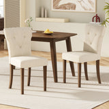 Modern Indoor Wood Dining Set With Chairs And Table, Rubber Wood, 6 Piece - Cream / Walnut