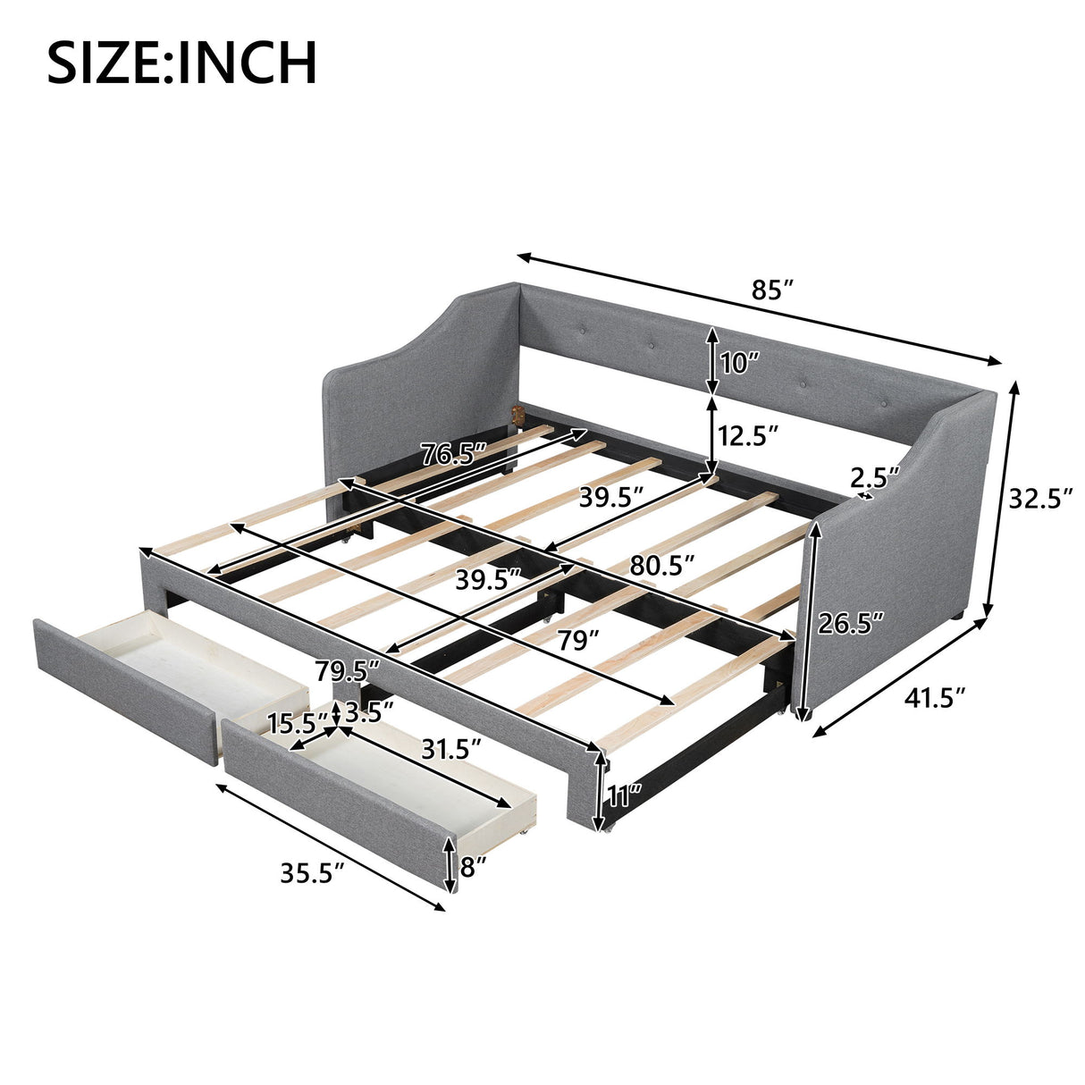 Upholstered Daybed With 2 Drawers