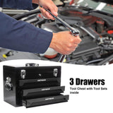 Portable 3 Drawer Steel Toolbox, 4 Layers Of Tools With Metal Latches, With Storage Tray And Carrying Handle