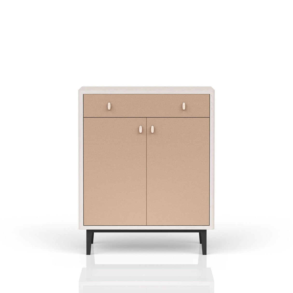 Contemporary Bar Cabinet With Large Storage - White / Pecan