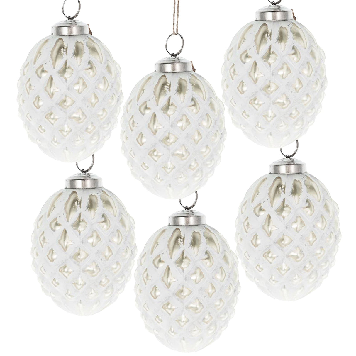 Christmas Ball Ornaments, Glass Decorative Hanging Ball Christmas Tree Ornaments, For Holiday Party Decorations (Set of 6) - White