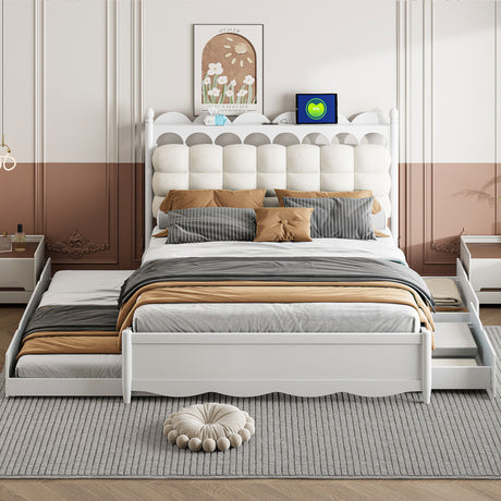 Storage Platform Bed, With 2 Big Drawers, Trundle, One Set Of Sockets & USB Ports