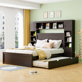 Bed With All In One Cabinet, Shelf And Sockets, Twin Long Trundle