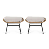 Outdoor Modern Boho Wicker Ottoman With Cushions (Set of 2)