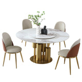 Round Stone Burning Table, Modern Marble Dining Table With Chairs