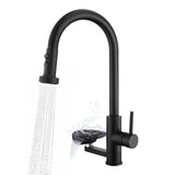 3 In 1 Kitchen Faucet With Press Type Glass Rinser, High Arc Pull Down Sprayer