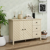 Modern 2 Door 3 Drawer Storage Cabinet, Buffet Cabinet With 2 Embossed Door For Living Room, Kitchen, Entryway - Natural