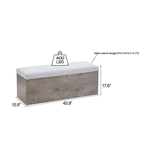 Shelton - Upholstered Flip Top Storage Bench - Ivory / Light Gray / Camel Oak