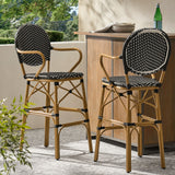 Outdoor Wicker And Aluminum French Barstools (Set of 2)