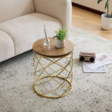 Contemporary Golden Side Table With Top And Metal Frame - Natural / Gold