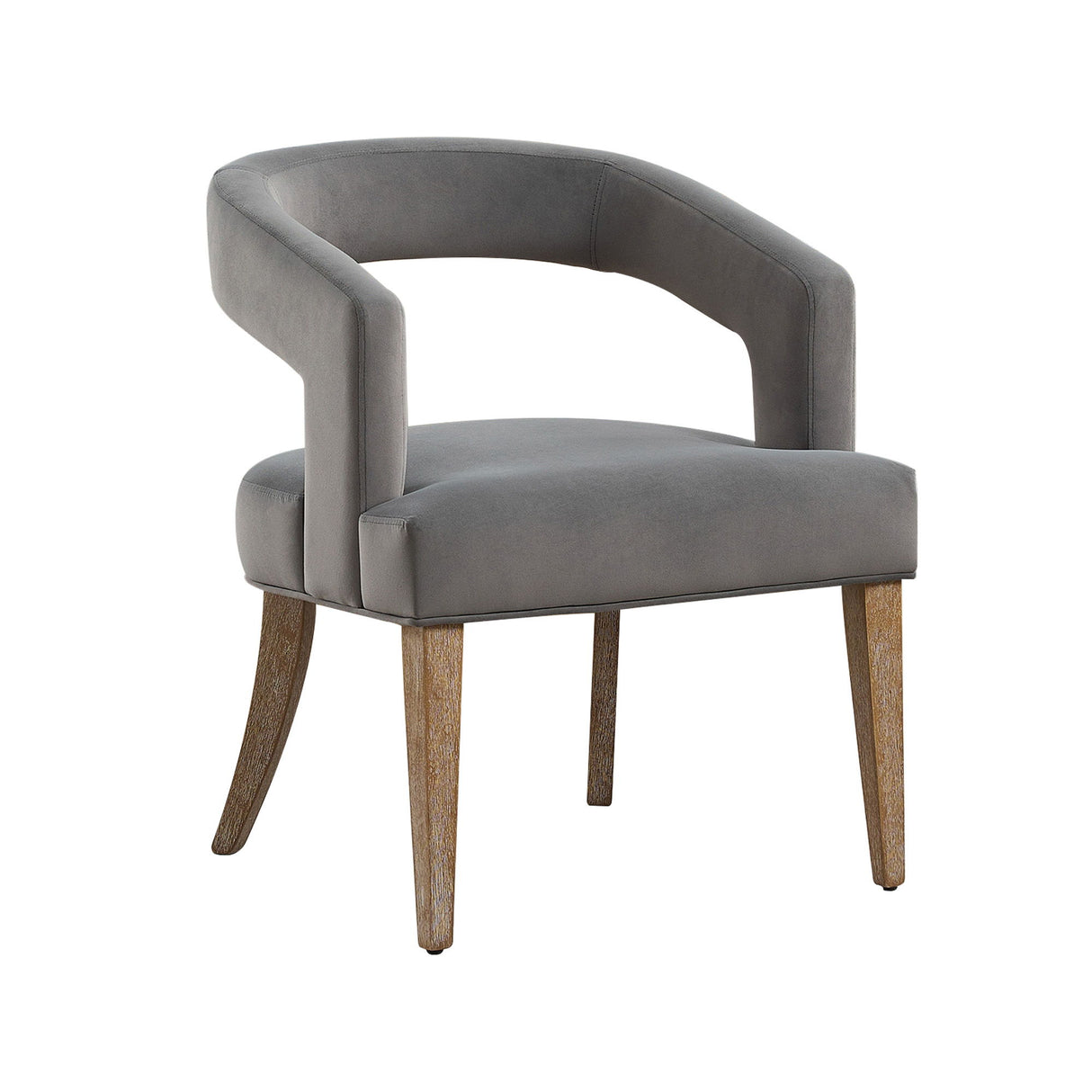 Wide Modern Barrel Open Back Upholstered Accent Chair With Weathered Solid Wood Legs