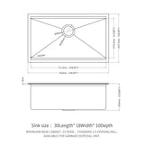 Workstation Kitchen Sink 30" X 18" X 10" Single Bowl Undermount 16 Gauge - Gunmetal Black