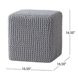 Chabani - Indoor Modern Knitted Fabric Cube Pouf Ottoman - Light Gray