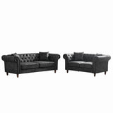Chesterfield 3 And 2 Seater Sofa Set, High Tech Fabric Upholstered Couch For Living Room