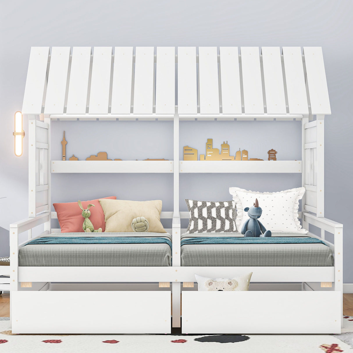 House Platform Beds With 2 Drawers, Side By Side Design