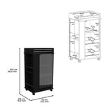 Bar Cart With Glass Door, 2 Side Shelves And Casters - Black
