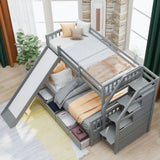 Bunk Bed With Storage Staircase, Slide, Desk, Drawers, And Shelves