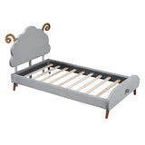 Upholstered Platform Bed With Sheep Shaped Headboard