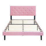 Modern Upholstered Platform Bed Frame With Button Tufted Linen Fabric Headboard