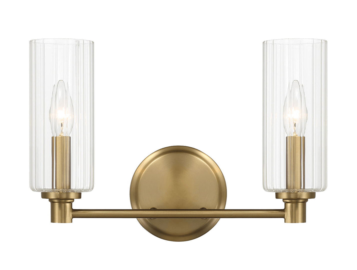 Regal - Double Light Vanity With Clear Ribbed Satin - Antique Brass / Clear