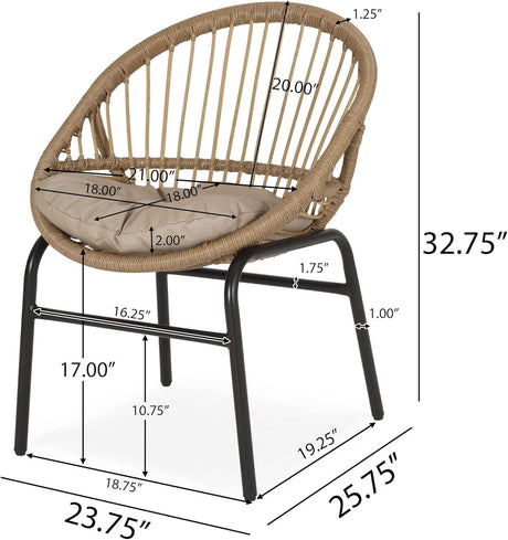 Outdoor Accent Chair With Curved Back And Basket Frame, (Set of 2) - Light Brown / Beige