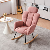 Contemporary Teddy Fabric Upholstered Nursery Rocking Glider Chair With High Backrest And Pillow