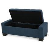 Empower - Button Tufted Waffle Upholstered Storage Ottoman With Wood Legs - Navy Blue