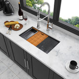 Workstation Kitchen Sink 30" X 18" X 10" Single Bowl Undermount 16 Gauge - Gunmetal Black