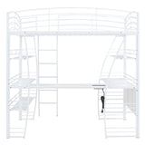 Loft Bed With 4 Layers Of Shelves And L-Shaped Desk, Stylish Metal Frame Bed With A Set Of Sockets, USB Ports And And Wireless Charging