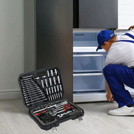 Tool Kit And Socket Wrench Set 216 Pieces Basic Portable Manual Repair Tool Set For Home Use Includes Case And Ratchet Wes And Wrenches - Black