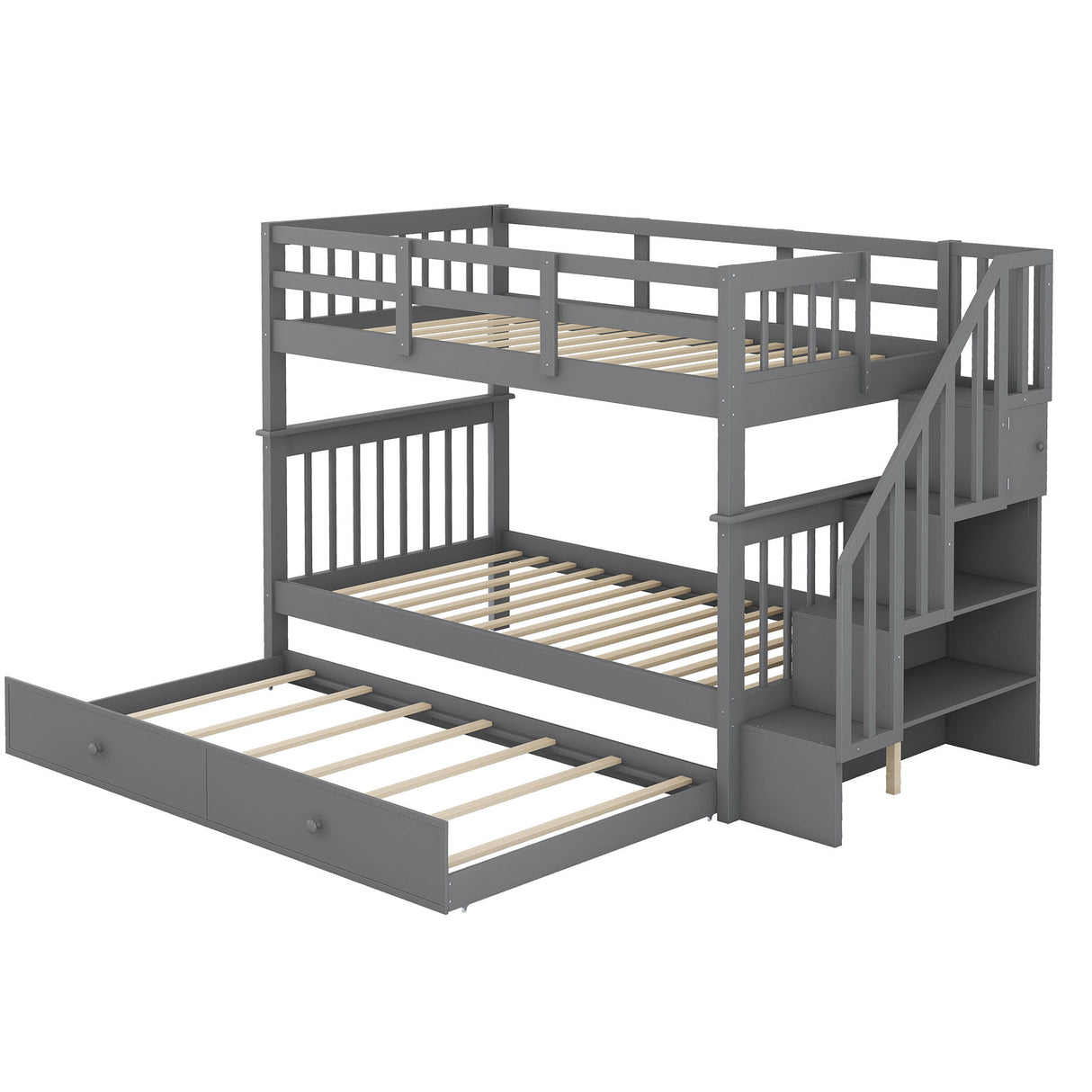 Stairway Bunk Bed With Storage And Guard Rail For Bedroom