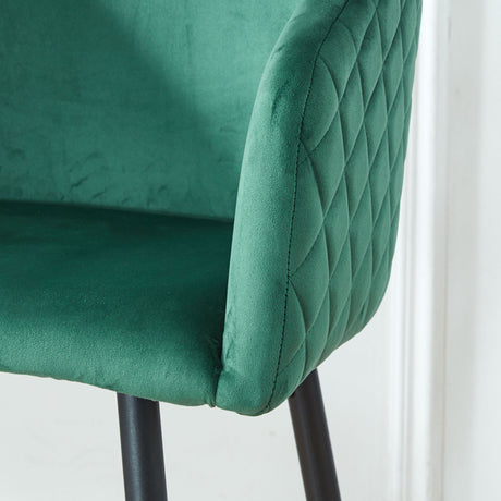 Counter Height Bar Stool, Metal Legs, Velvet Upholstered For Pub, Restaurant, Kitchen Island (Set of 2) - Black / Green