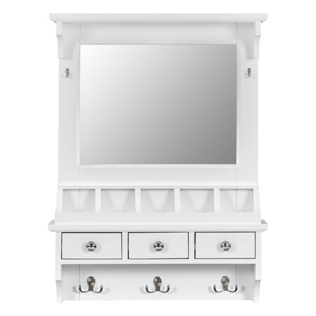 Floating Makeup Vanity With Big Mirror, Wall Mounted Storage Vanity With Drawers, Pockets & Hooks, Space Saving Decorative Home Organizer - White