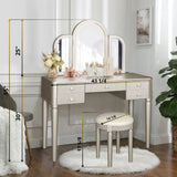 Mirrored Makeup Vanity Table Set With Adjustable Lighting And Storage