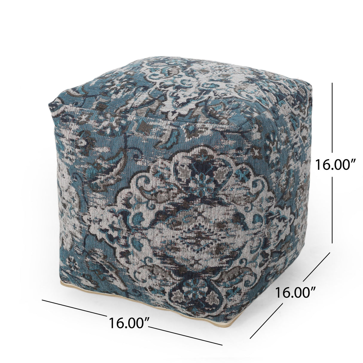 Anita - Square Pouf Ottoman And Floor Cushion - Blue